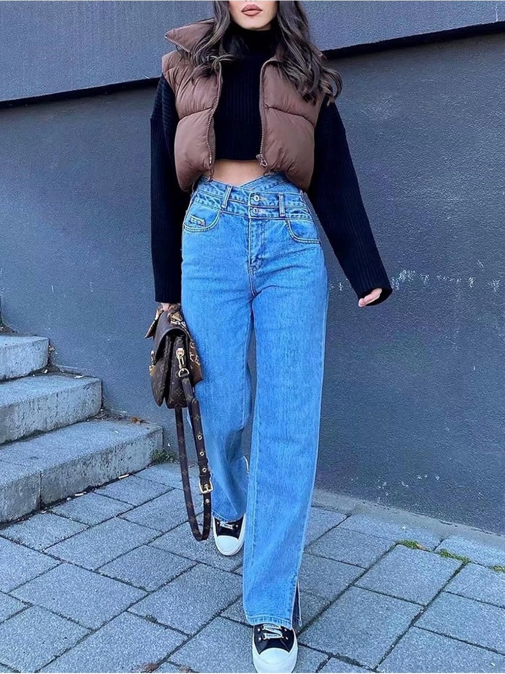 Cropped Brown Puffer Vest